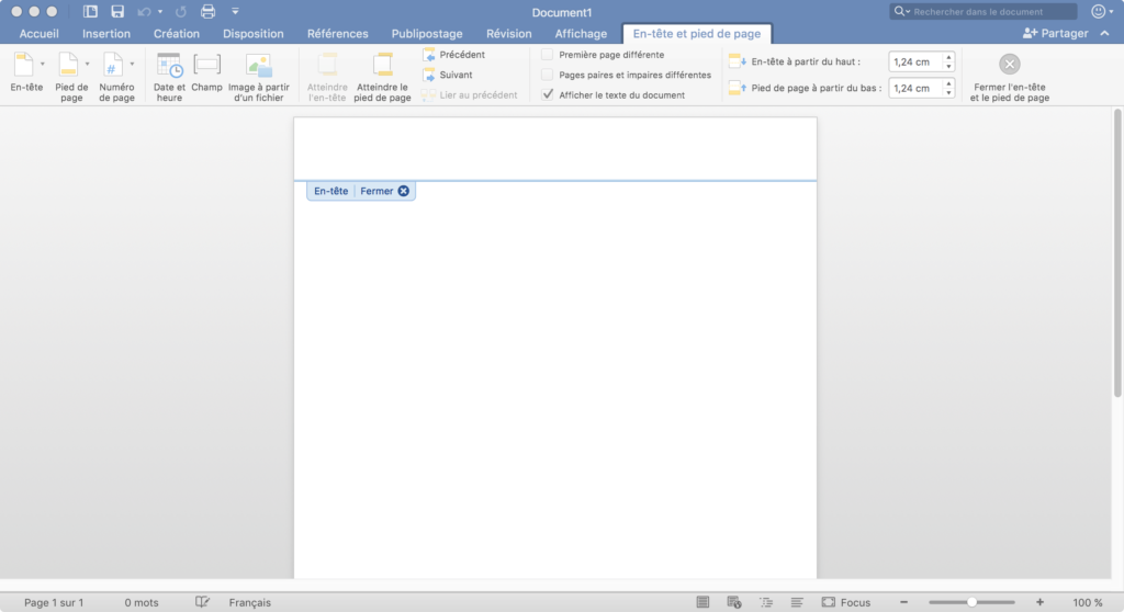 Word Entêtes et pieds de pages personnalisés
