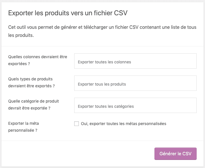 WooCommerce- Exporter les produits vers un fichier CSV