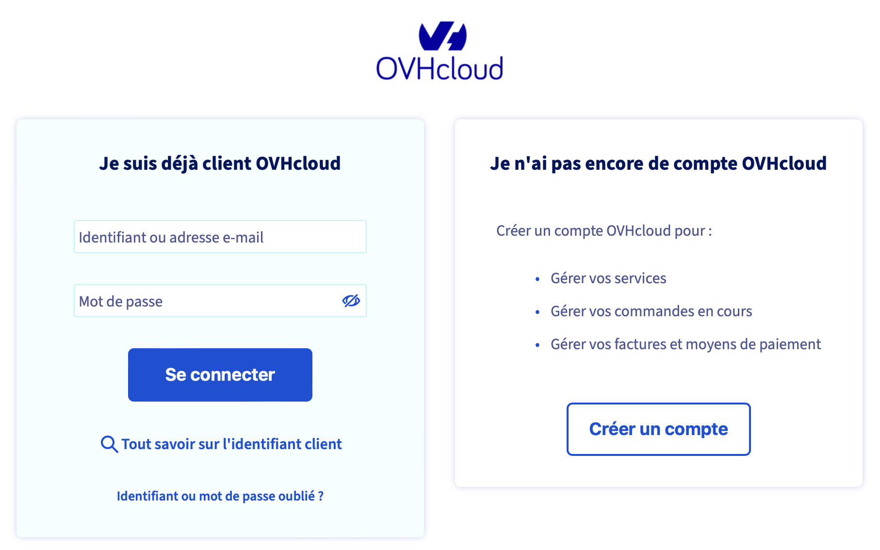 OVH Manager - se connecter